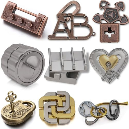 9 Pcs Metal Brain Teasers 3D Steel Puzzle Set (9 Count)