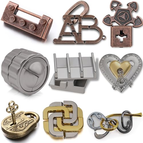 9 Pcs Metal Brain Teasers 3D Steel Puzzle Set (9 Count)
