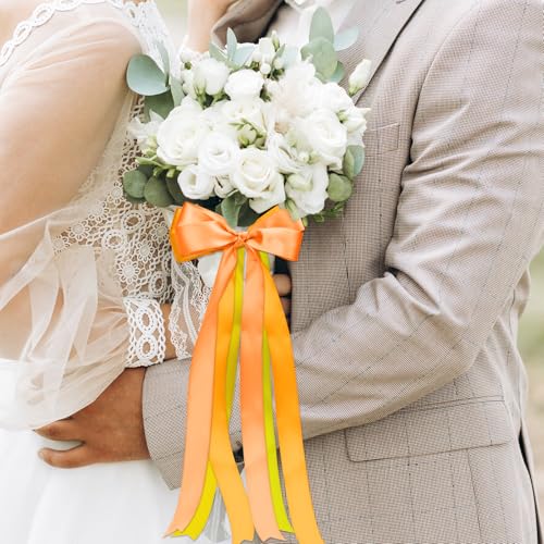 1-1/2 Inch Single-Faced Orange Satin Ribbons for Crafts Gift Wrapping Wedding | 6 Rolls Assorted Ribbons for Flower Bouquet Invitations Bridal Shower Hair Bows Garland Party Decor