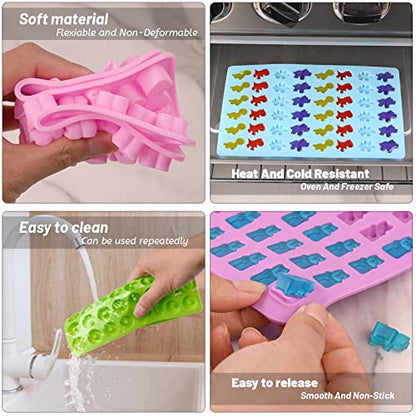 Gummy Candy Molds Silicone with 2 Droppers Pack of 4 Mini Silicone Molds Including Dinosaur