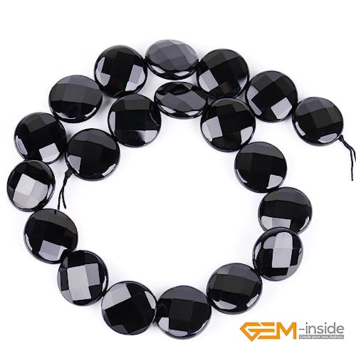 GEM Inside Facted Black Agate Gemstone Loose Beads Coin 20mm Crystal Energy Stone Power for Jewelry Making 15"