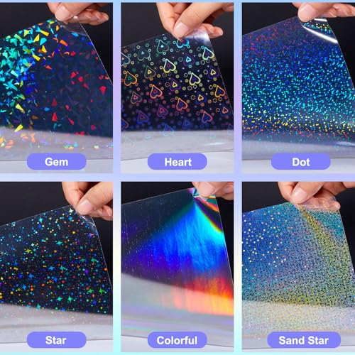 36 Sheets Holographic Sticker Paper A4 Vinyl Holographic Laminate Sheets Self Adhesive Waterproof Transparent Film (36 Count)