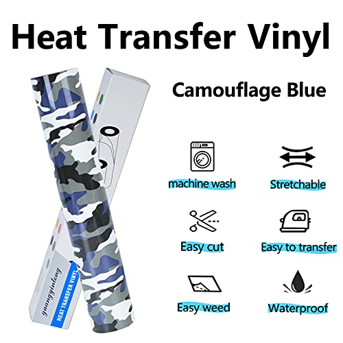 Heat Transfer Vinyl Camouflage Blue HTV Rolls (8 Foot)