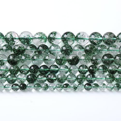 45pcs 8mm Natural Green Phantom Ghost Quartz Stone Round Beads for Jewelry Making DIY Bracelets Necklaces Crystal Energy Healing Stone Beads 15"