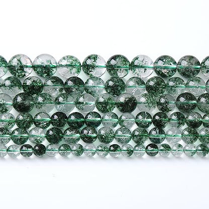 45pcs 8mm Natural Green Phantom Ghost Quartz Stone Round Beads for Jewelry Making DIY Bracelets Necklaces Crystal Energy Healing Stone Beads 15"