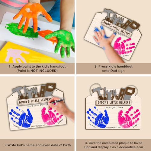 DIY Daddy's Little Helpers Tool Box Craft Plaque Baby Handprint Gifts for Mechanic Dad