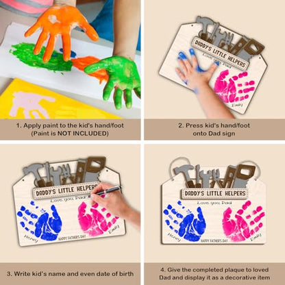 DIY Daddy's Little Helpers Tool Box Craft Plaque Baby Handprint Gifts for Mechanic Dad