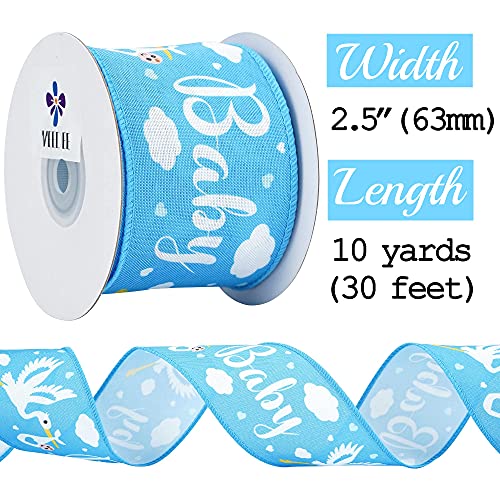 Baby Boy 2.5 Inch Burlap Wired Ribbon for Baby Shower (30 Foot)