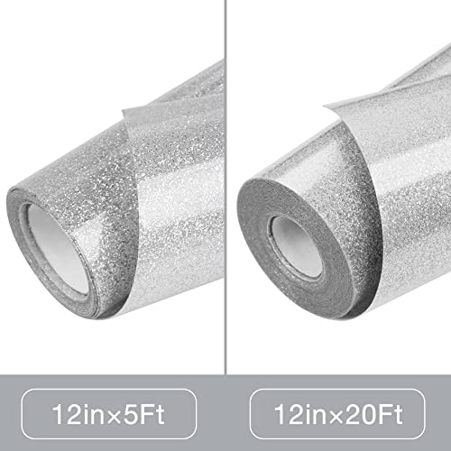 Silver Glitter HTV Heat Transfer Vinyl Roll 12 inch x 20 ft Iron on Vinyl for T Shirts Crafts Bulk