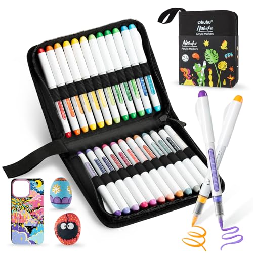 Acrylic Paint Markers Brush Tip 24 Colors Opaque Paint Pens (24 Count)