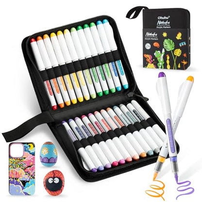 Acrylic Paint Markers Brush Tip 24 Colors Opaque Paint Pens (24 Count)