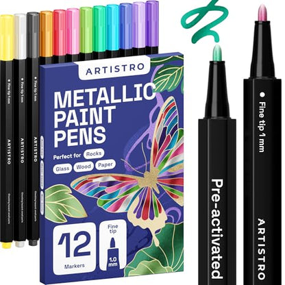 12 Metallic Paint Pens for Glass Marking (12 Count)