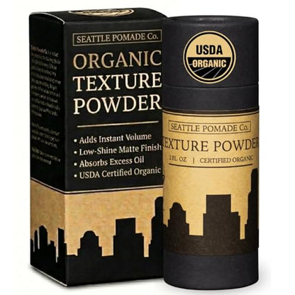 Seattle Pomade Co. Organic Based Texture Powder for Men. Creates Volume and Lift with organic materials. Fragrance Free. Globally sourced certified organic materials. Natural Hair Powder 2 oz NON