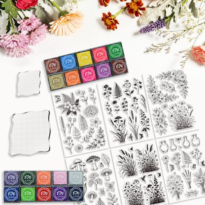 6Pcs Wildflower Clear Stamps for Card Making (29 Count)