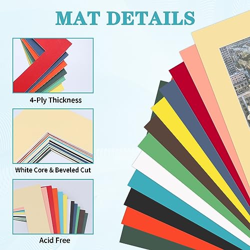 12 Packs Mixed Colors 11x14 Picture Frame Mats for 8.5x11 Photos