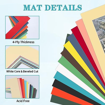 12 Packs Mixed Colors 11x14 Picture Frame Mats for 8.5x11 Photos