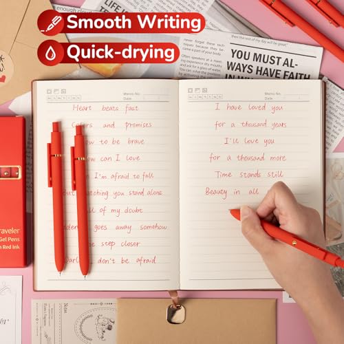 6 Pcs Red Ink Pens for Journaling 0.5mm Fine Point Red Gel Ink Pens (6 Count)