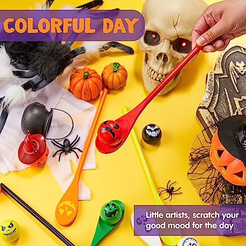 6 Pcs Halloween Egg and Spoon Race Game Set; Eyeballs and Spoons with Assorted Colors for Kids Adults Halloween Outdoor Fun Games (6 Count)