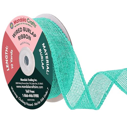 1 Inch Wide Turquoise Wired Burlap Ribbon for Crafts