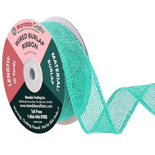 1.5 in Wide Turquoise Wired Burlap Ribbon for Crafts