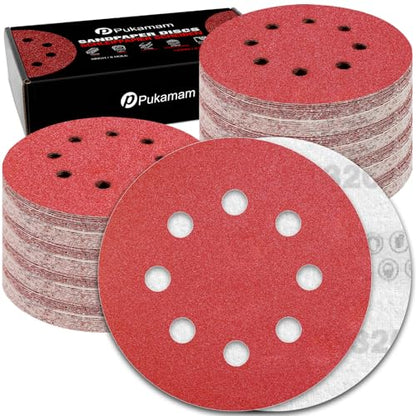 120 Pcs 5 inch Sanding Discs 320 Grit 8 Hole Hook and Loop Round Sandpaper for Random Orbital Sander (120 Count)