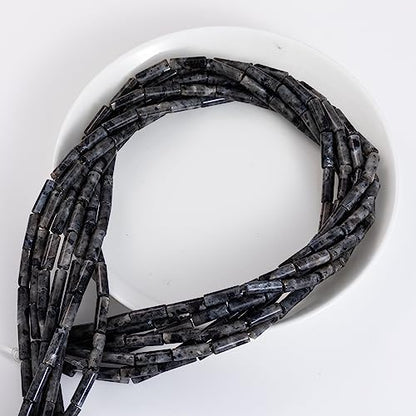 Natural Black Spectrolite Cylinder Tube Beads 4x13mm 38cm (28 Count)