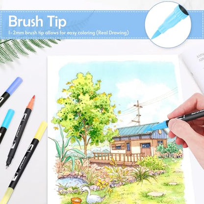 72 Colors Dual Tip Watercolor Paint Markers Pens (72 Count)