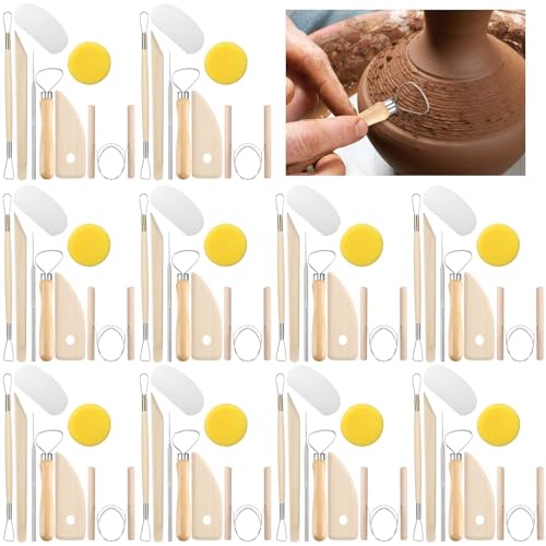 320 Pcs Pottery Clay Tools Kit Sculpting Clay Tool Includes Cutting Modeling Trimming with Wooden Handles Carving Kit for Beginners Carving Shaping