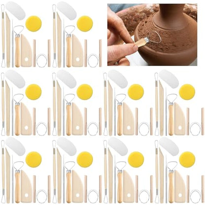 40 Pcs Pottery Clay Tools Kit Sculpting Clay Tool Includes Cutting Modeling Trimming with Wooden Handles Carving Kit for Beginners Carving Shaping