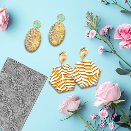 4PCS Polymer Clay Flowers Leaves Texture Sheets Set for Using with Clay Cutters (4 Count)