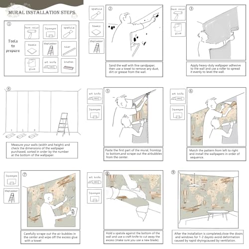 Vintage Animal Wallpaper Cartoon Aircraft Map wall murals for Kids Room 159"x107"