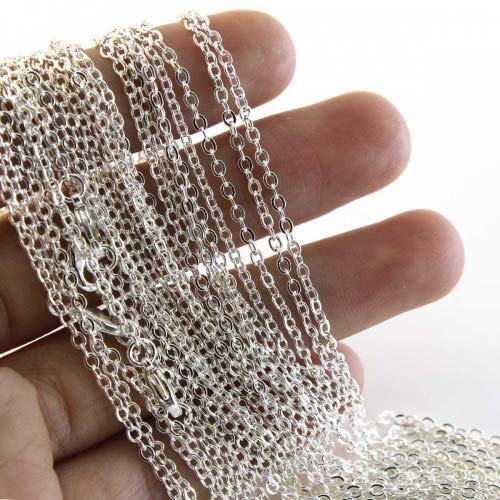Wholesale 12 PCS Silver Plated Solid Brass Flat Cable Chains (12 Count)
