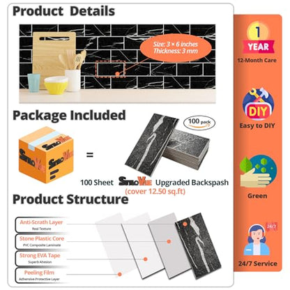 100 Pieces Peel and Stick Backsplash for Kitchen (12.5 Sq Ft)