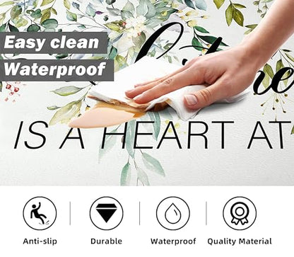 Green Kitchen Rug Anti Fatigue Mats for Kitchen Floor Kitchen Rugs Sage Green Floral Herb Memory Foam Kitchen Mat Cushioned PVC Leather Kitchen Rug Set
