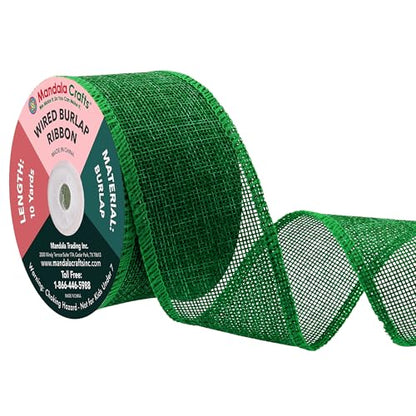 2 Inch Wide Green Wired Burlap Ribbon for Crafts (30 Foot)