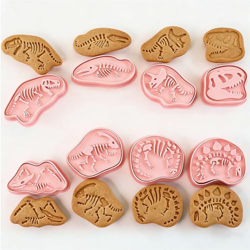 8 Piece 3D Dinosaur Fossil Cookie Cutter and Stamp Set (8 Count)