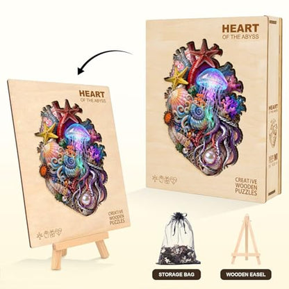 Sea Ocean Heart Puzzles Fantasy Jellyfish Octopus Coral Puzzle Adults Gifts for Women Men Wooden 235 Pieces 15.4 * 10.7in
