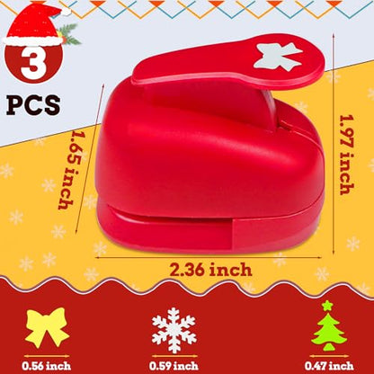 3 Pcs Christmas Punch Snowflakes Bow Xmas Tree Shape Punch for Cardstock (3 Count)