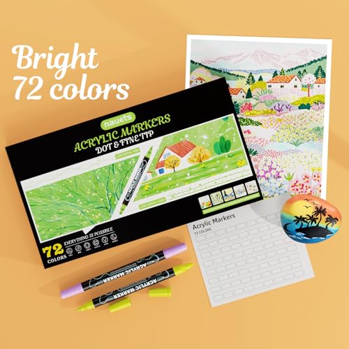 72 Colors Precision Dual Tip Acrylic Paint Markers Pens (72 Count)