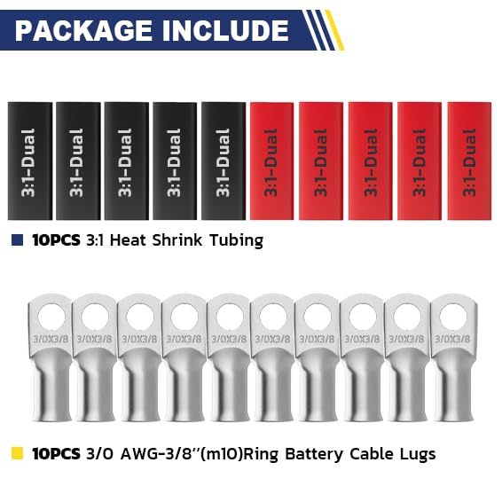 20PCS Battery Cable Lug & Heat Shrink Kit 3 (20 Count)