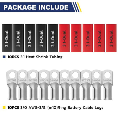 20PCS Battery Cable Lug & Heat Shrink Kit 3 (20 Count)