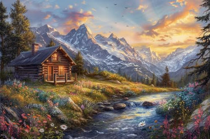 14ct Counted Cross Stitch Kits for Adults Mountains House River Printed Stamped Cross Stitch Patterns Kits Cross Stitch Supplies