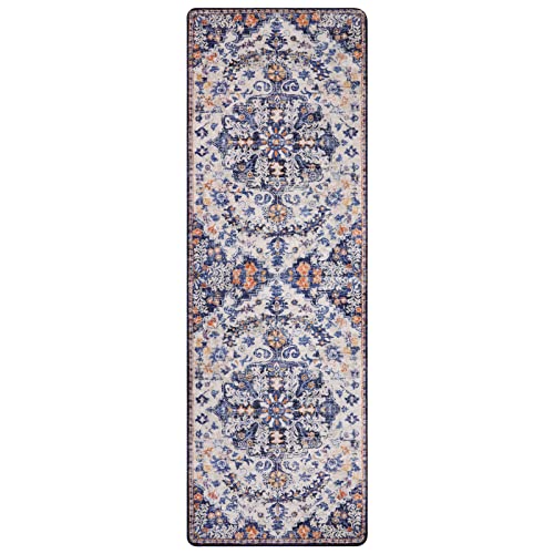 Reine 2x6 Blue Washable Hallway Runner Rug