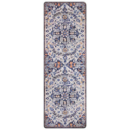 Reine 2x6 Blue Washable Hallway Runner Rug