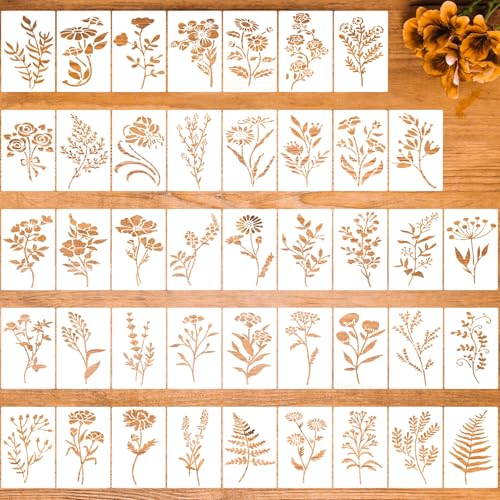 Flower Stencils for Painting Reusable 42PCS Wall Stencil for Crafts Leaf Stencils Templates for DIY Home Decor Art Projects (42 Count)