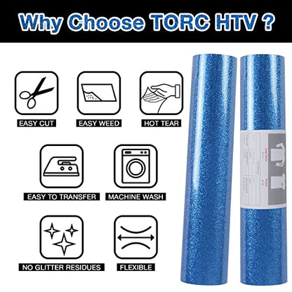 Royal Blue Glitter HTV Heat Transfer Vinyl Roll 12 inch x 20 ft Iron on Vinyl for T Shirts Crafts Bulk