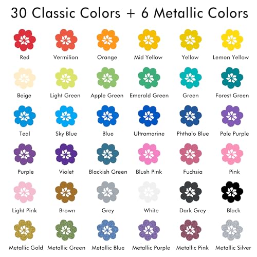 36 Colors Brush & Dot Tip Acrylic Paint Markers (36 Count)