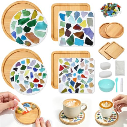 4 Sets DIY Mosaic Kits for Adults Mixed Color Mosaic Tiles for Crafts (208 Count)