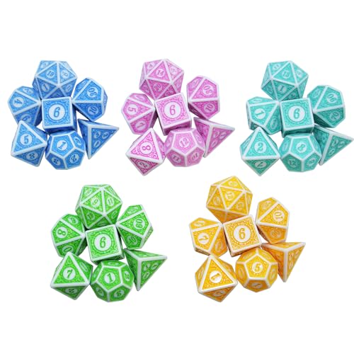 Retro Polyhedral Dice Sets with Pouches for D&D DND RPG MTG Dungeon and Dragons Table Board Roll Playing Games D4 D6 D8 D10 D% D12 D20