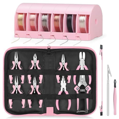 Jewelry Pliers Set Jeweler Making Tools with 6 Rolls Beading Wire Kit for Jewelry Supplies DIY Hobby Repair Crimping Wrapping (13 Count)